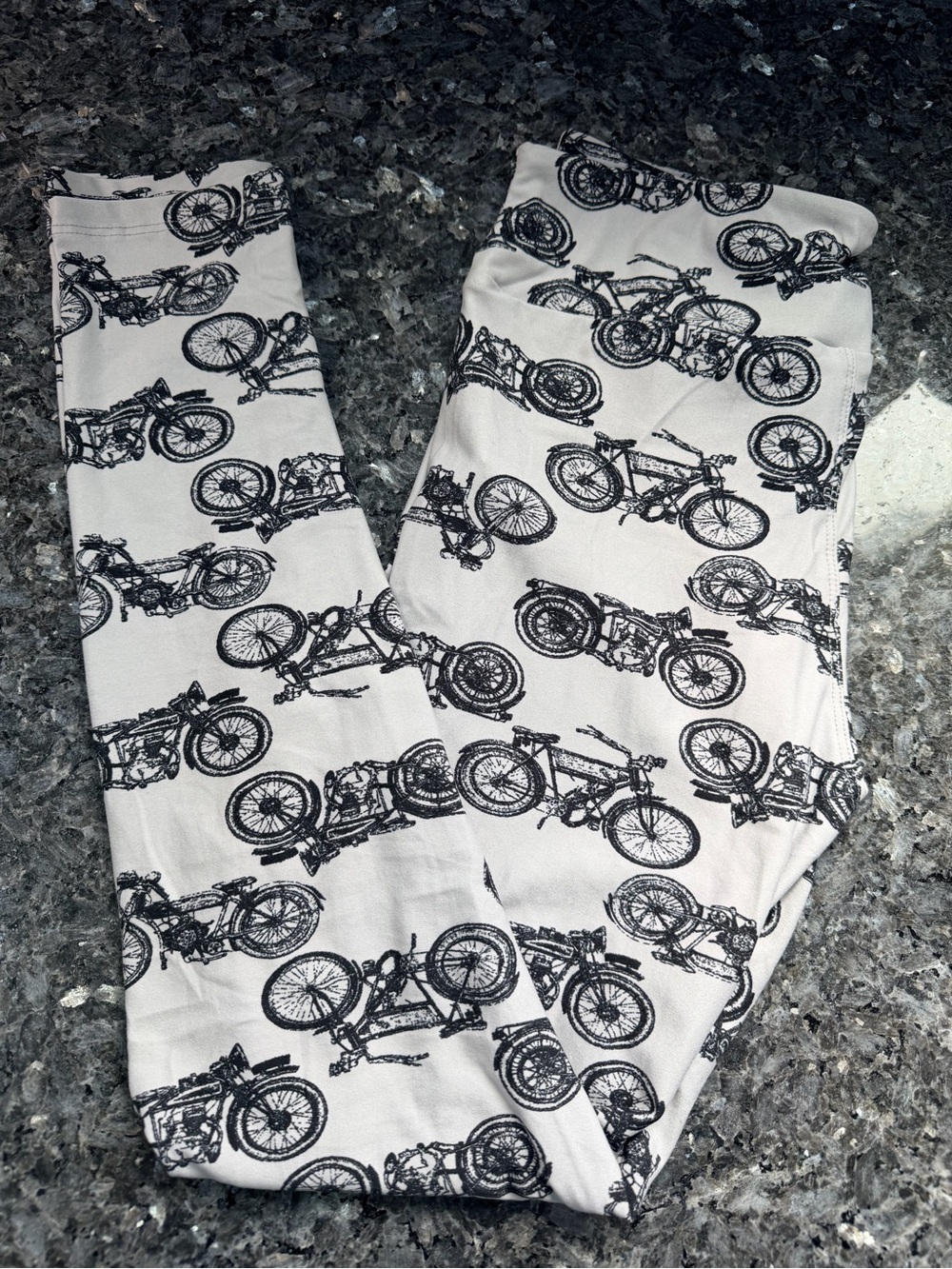 LuLaRoe Limited Edition Grey Leggings Black Motorcycle Print Size OS One Size